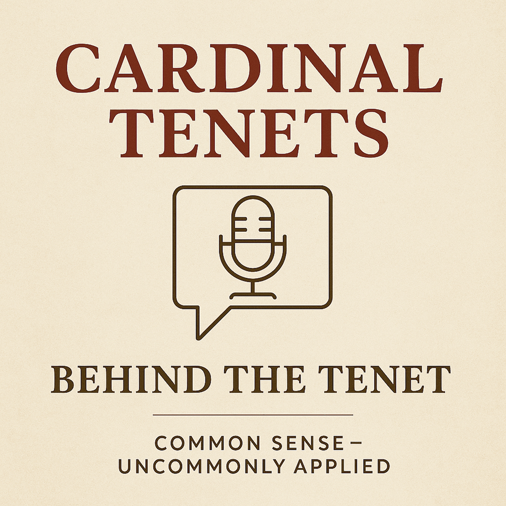 Podcast cover for Behind the Tenet with a microphone inside a chat bubble