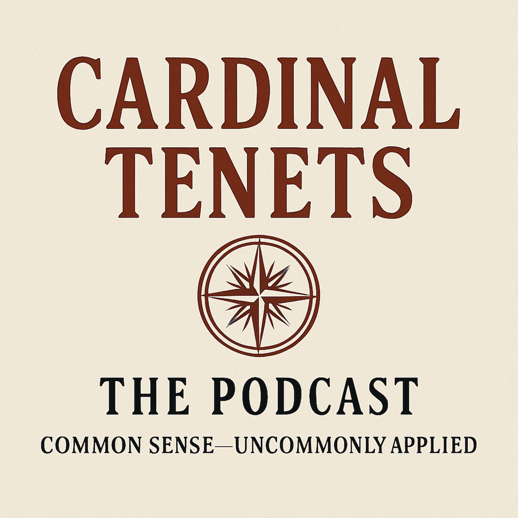 Logo for Cardinal Tenets: The Podcast, featuring a compass rose and bold serif typography